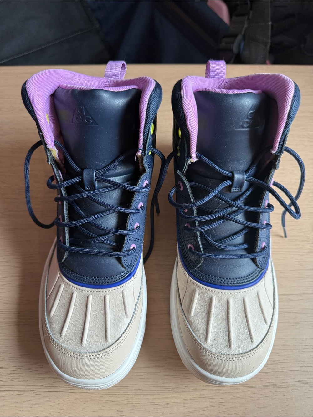 Nike ACG Black Navy Tan Boots with Pink Lining